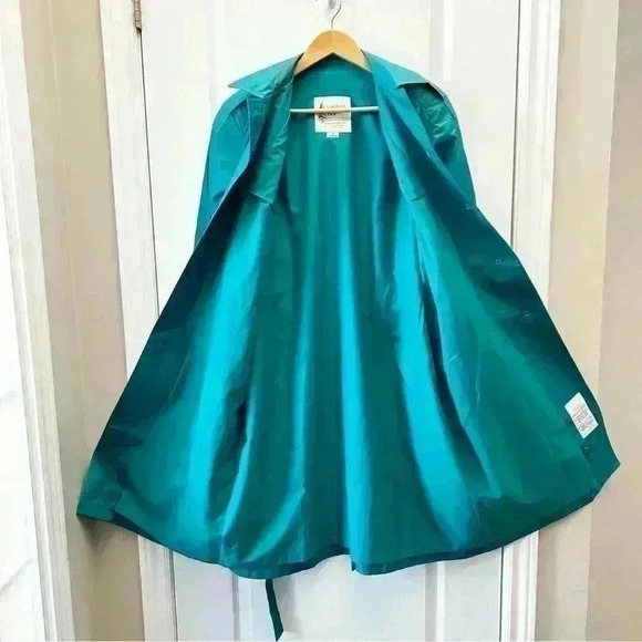 Vintage London Fog Trench Coat Iridescent Teal Green Size 10 Petite - Picture 11 of 16